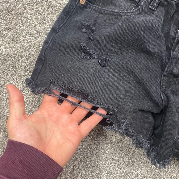 Aeropostale Shorts Womens 4 High Rise Cut-Off Distressed Button Fly jean cowgirl - Picture 4 of 12